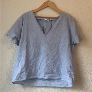 Linen Madewell Ruffle Sleeve V Neck